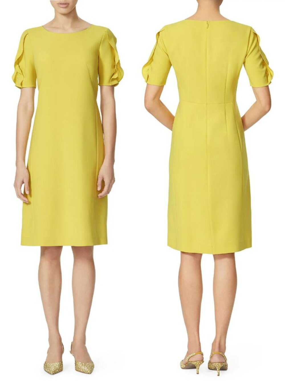 Lafayette 148 New York yellow Winslow shift dress 16W ruffle sleeves classic